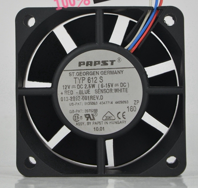 原装德国PAPST TYP 612S 12V 2.5W 60*60*25MM高端设备双滚珠风扇