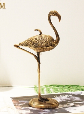 工艺礼品北欧印度进口轻奢纯铜火烈鸟收纳盘创意动物摆件办公送礼