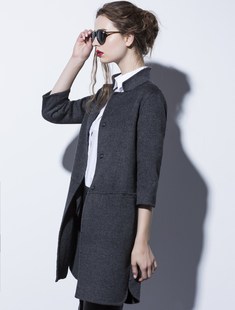 羊绒大衣女 双面秋冬新款显瘦百搭手工羊毛七分袖毛呢外套