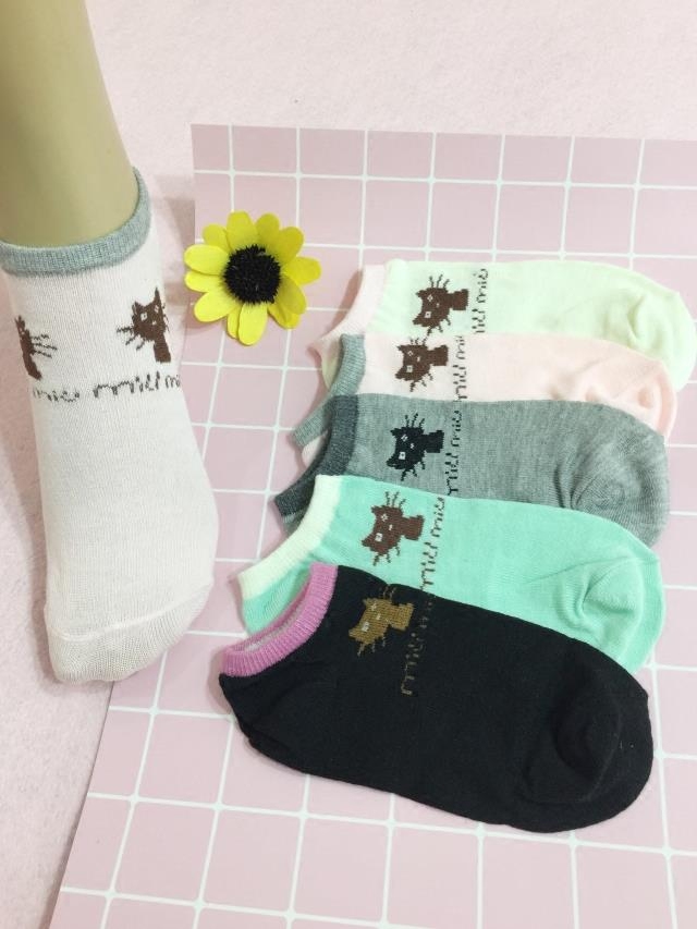 10双袜子女短袜浅口韩国可爱隐形船袜夏薄款小猫拼口女士棉袜百搭