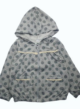 乐天BABY*3-7岁女童灰色波点全棉毛圈开衫春夏外套40835