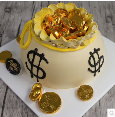 钱袋聚宝盆开业发财生日蛋糕珠海东莞佛山惠州杭州南京全国同城送
