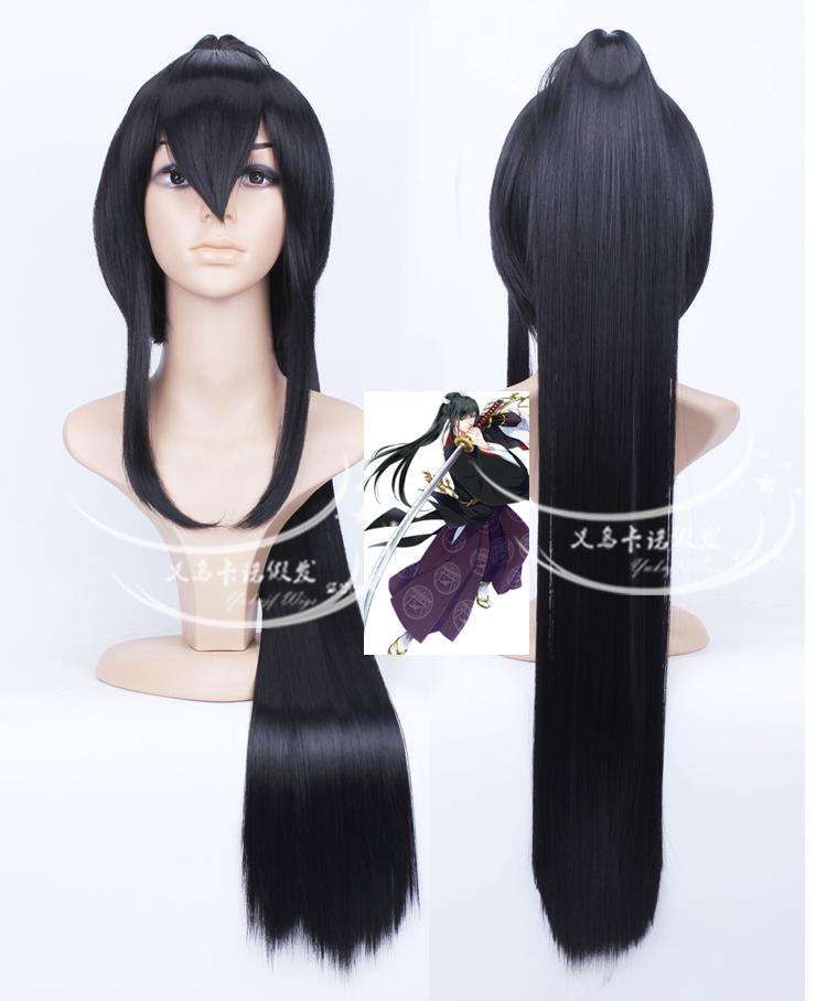 刀剑乱舞太郎太刀cosplay假发 黑色两鬓加长发长直发+单马尾 正品