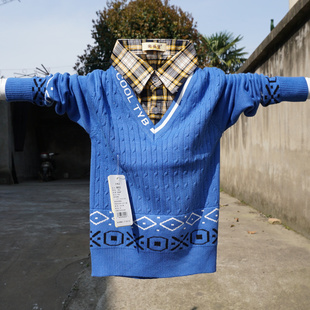 春装青少年童装男孩童假二件套头线衣中小学生修身全棉外套包邮