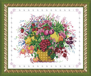 十字绣高清彩色印刷图纸花卉HH053什锦八宝篮cross stitch
