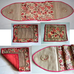 新品原创红色樱花麻布桌垫民族风印花桌布新年礼品餐盘垫厚隔热垫