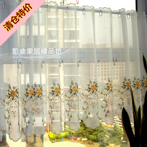 外贸穿管半帘纱帘窗幔帘刺绣韩式布艺飘窗帘成品厨房帘咖啡帘门帘