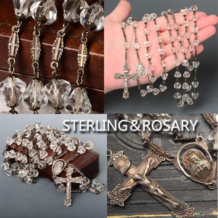 纯银浮雕十字架古董老式项链