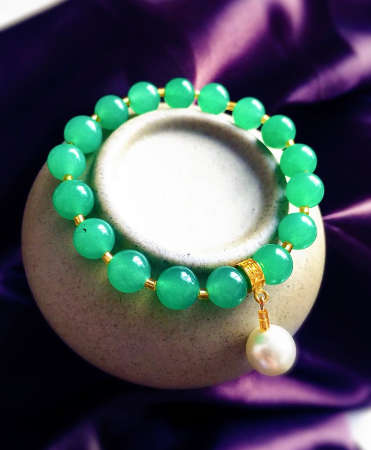 缅甸直销翡翠A货手串 8mm串珠24K灌金隔珠 高冰起光 无纹裂 极少棉絮无纹裂 特价