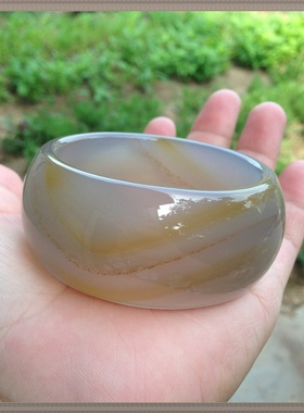 超宽时尚原石无烤天然朱砂灰底色冰透水润玛瑙手镯女玉髓礼物372