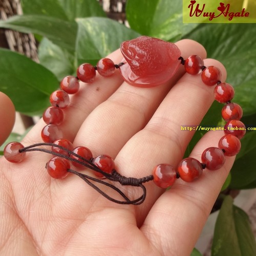 天然南红玛瑙金蟾复古柿子红手链