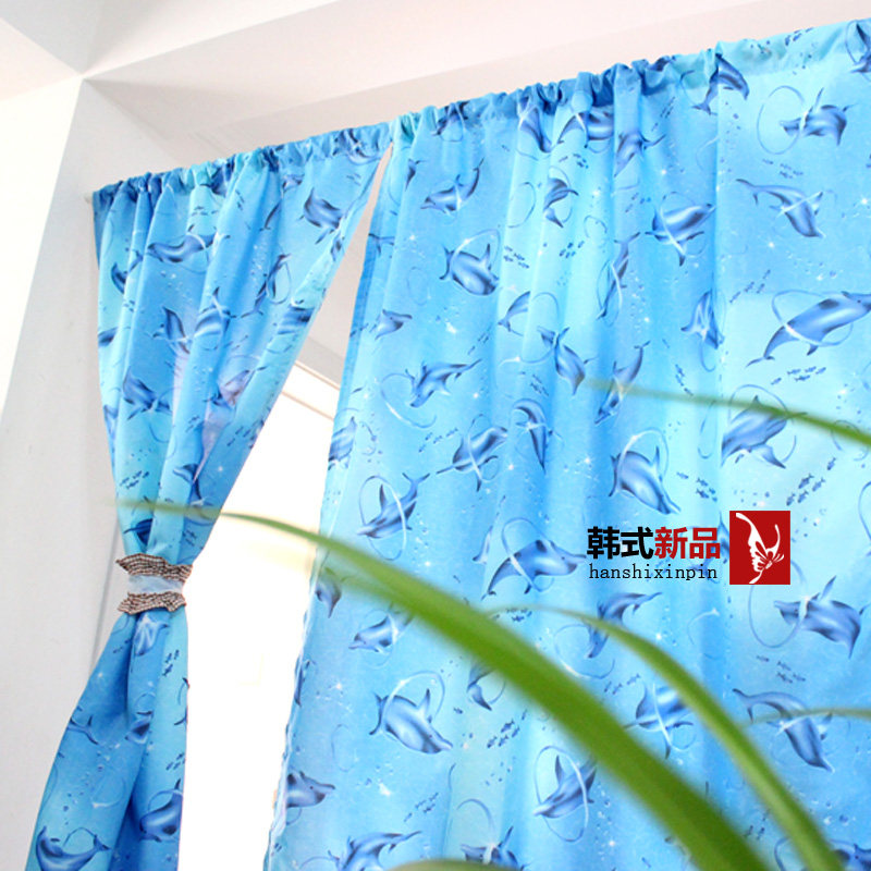 外贸可爱卡通海豚布艺门帘窗帘面料布料手工diy面料挂帘半帘桌布