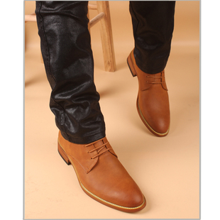 男士发型师休闲鞋青少年男木根皮鞋黑色系带英伦尖头休闲皮鞋男鞋