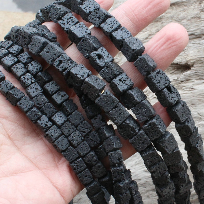 diy天然火山石方形饰品隔珠