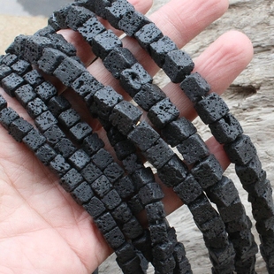 10mm四方珠方形隔珠散珠 天然火山石6 diy饰品配件 6mm