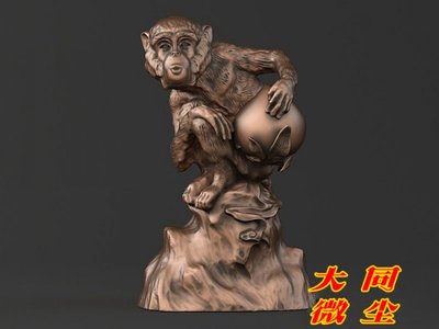 三维立体图 圆雕图 四轴  3D打印图 STL 模型 金猴献寿