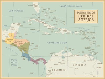 中美洲地图 区域英文版块地图 非实物地图 AI格式矢量设计素材
