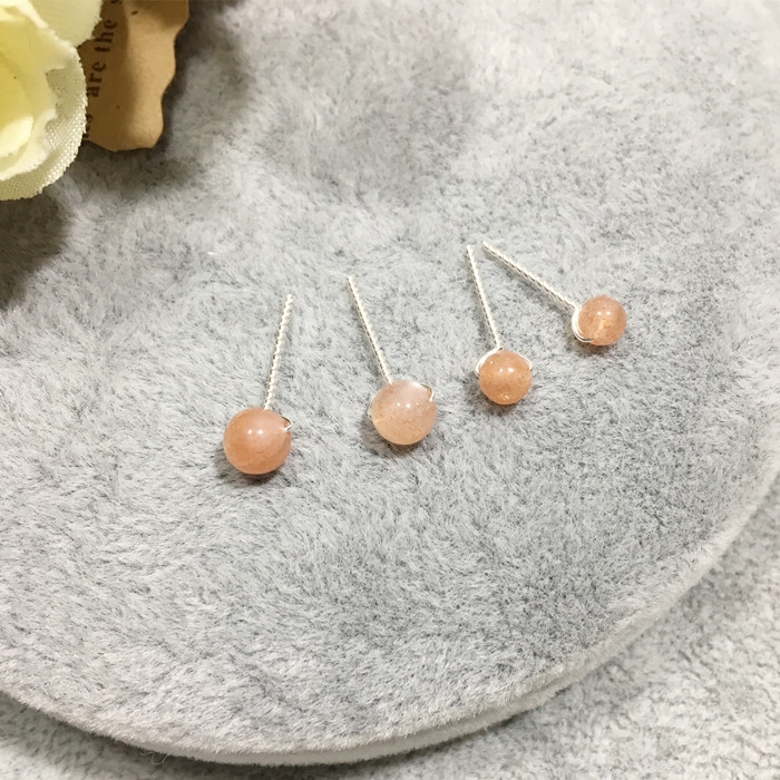 手工4/5mm天然橙月光石太阳石小耳钉足银999纯银耳钉养耳防过敏女,饰品/流行首饰/时尚饰品新,耳钉,淘宝优惠券,粉丝福利购,淘宝优惠卷