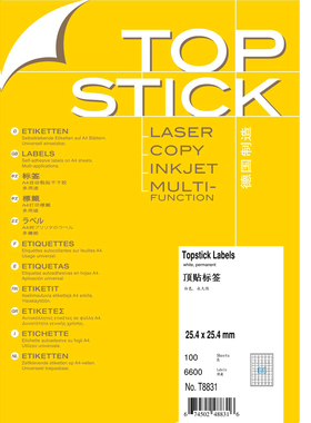 TOPSTICK德国顶贴T8831 A4-100张不干胶打印标签25.4x25.4mm