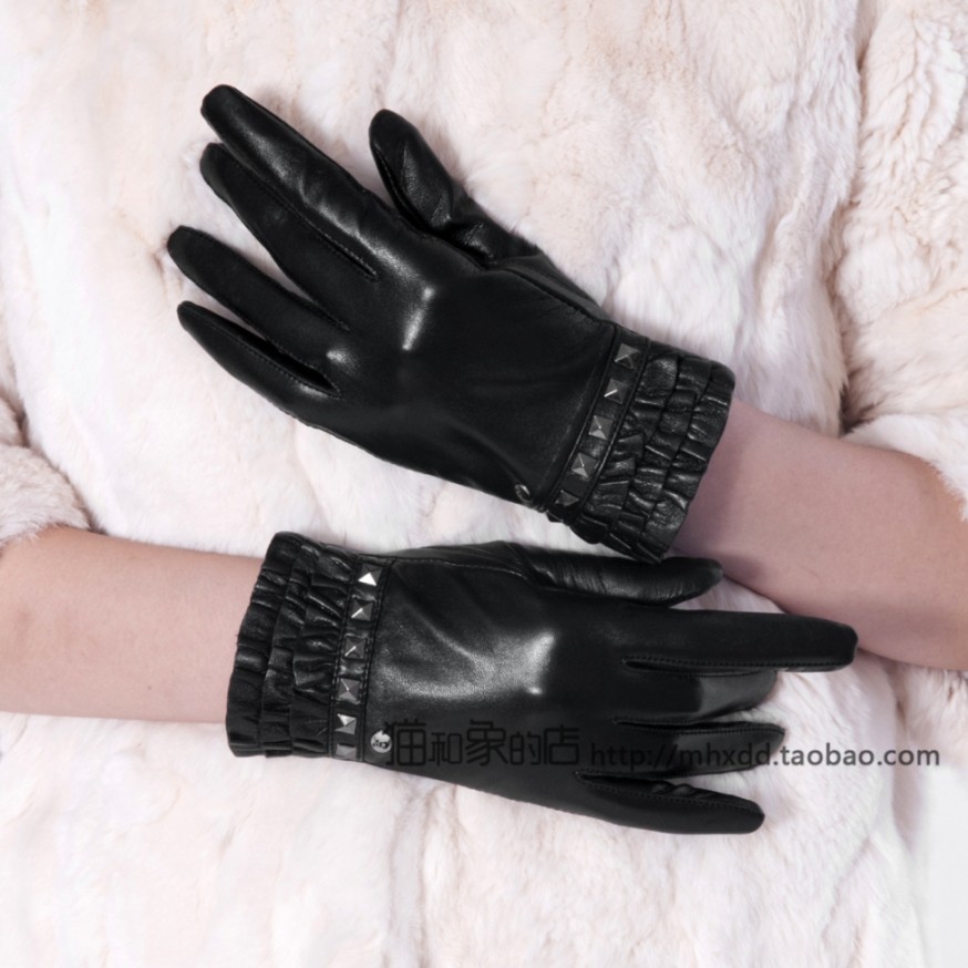 淑女礼盒手套羊皮铆钉花边蓝色