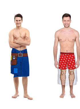 现货！进口男士创意毛腿图案 勤杂工图案 浴巾 薄款