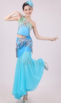 特价！烟波蓝舞蹈表演服孔雀服装民族服饰傣族舞蹈演出女--烟波蓝