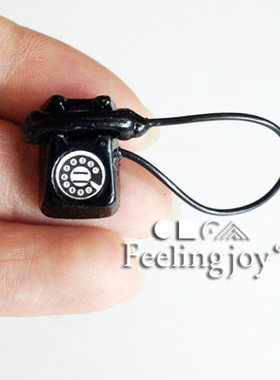 1:24diy小屋迷你娃娃屋家具模型配件食玩 拍摄道具 黑色有绳电话