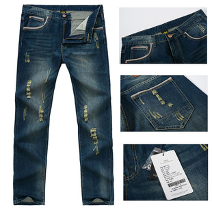 牛仔裤 子36 男直筒破洞 棉牛仔长裤 潮牌加肥加大号男士 秋冬大码
