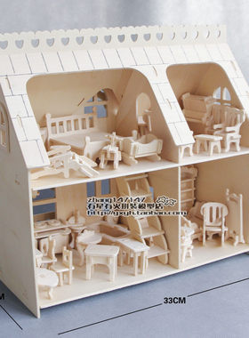 木质拼装建筑模型DIY小屋房子迷你小家具过家家立体组装益智玩具