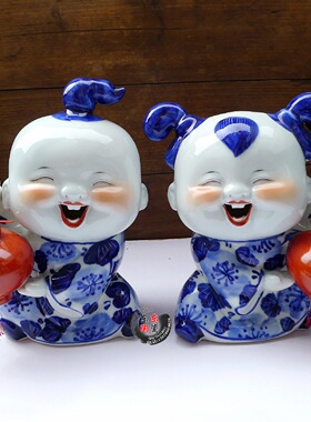 陶瓷喜庆风中国娃红灯笼工艺品
