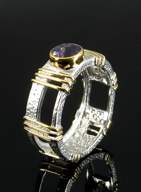 纯银天然紫水晶彩宝戒指包邮