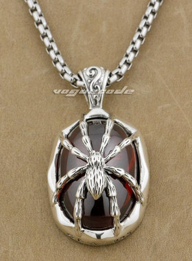 红色925纯银骷髅头蜘蛛动物吊坠
