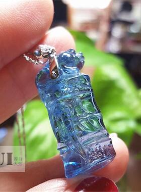 瑞铺净透竹节旺财18k金扣海蓝宝