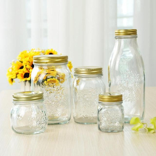 蜂蜜 雕花玻璃瓶 密封罐 雕花储物瓶罐储藏罐 蜂蜜罐果酱瓶涵盖