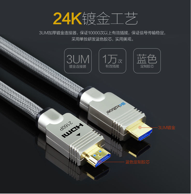 HDMI 2.0 3D  4K 多层屏蔽 镀金接头