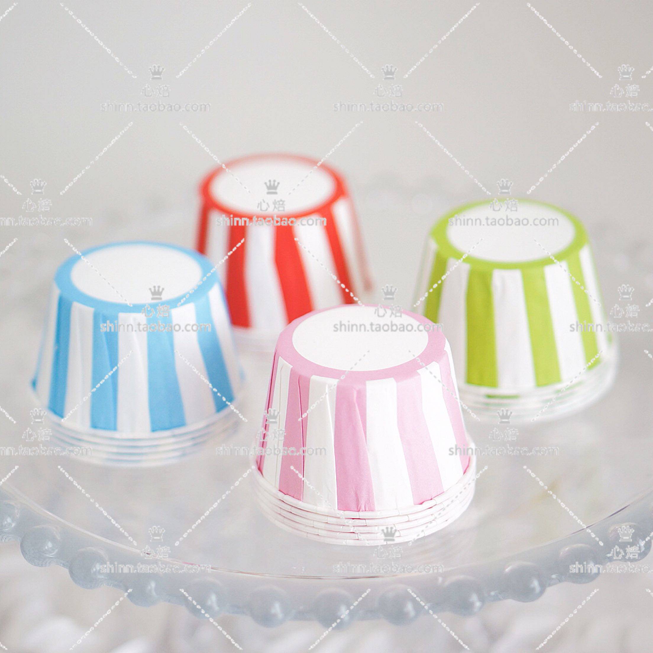 满包邮杯子蛋糕底托淋膜卷边cupcake马芬麦芬纸杯油纸 条纹 粉 红