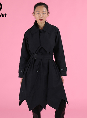 DEVIL NUT潮牌 恶魔流感外套 腰带不规则摆尾 女式风衣 BIB ASX