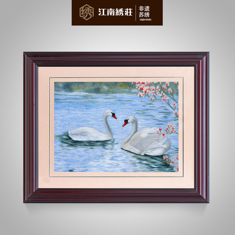 江南绣庄苏绣65x55成品刺绣精品苏州手工客厅挂画天伦之乐