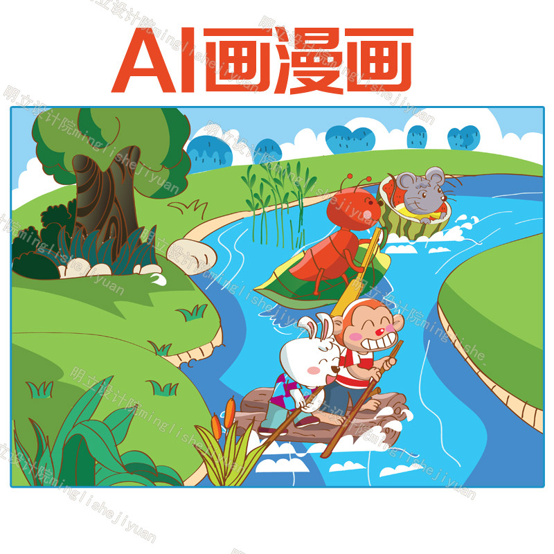 ai画漫画ai 画包装ai装饰画ai画插画矢量图带背景ai画电脑人物