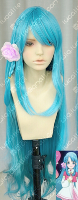 AKB0048园智惠理露草蓝渐变绀绿70厘米微卷+虎卡cos假发 仅虎卡