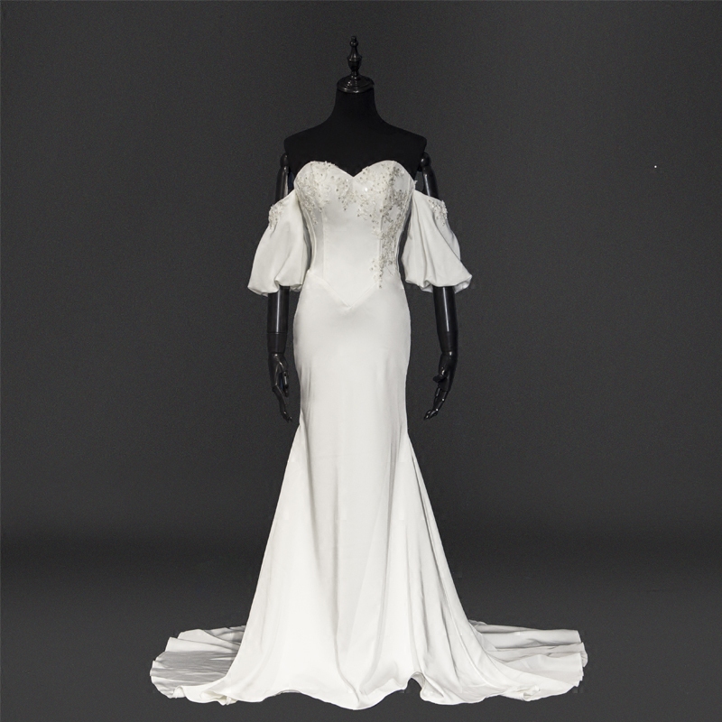 实拍婚纱礼服定制【白栀】韩版新娘简约一字肩泡泡袖收腰鱼尾拖尾|msdalam kategori Butik wanita / wanita, perkahwinan/Cheongsam/pakaian, perkahwinan - dari Buy2taobao.com untuk memberikan perkhidmatan ejen Taobao profesional membeli