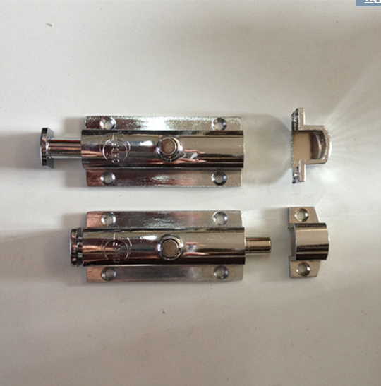 4寸按钮式防盗插销LS/MS406 408锌合金自动弹簧插销 明装门栓门锁