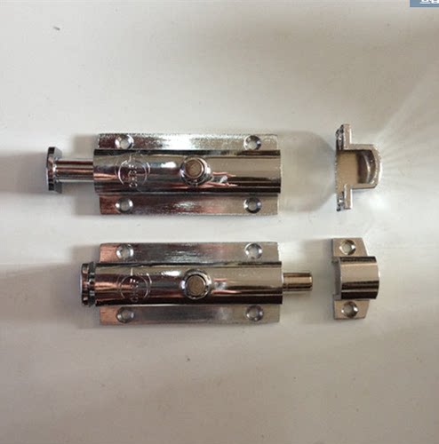 4寸按钮式防盗插销LS/MS406 408锌合金自动弹簧插销 明装门栓门锁