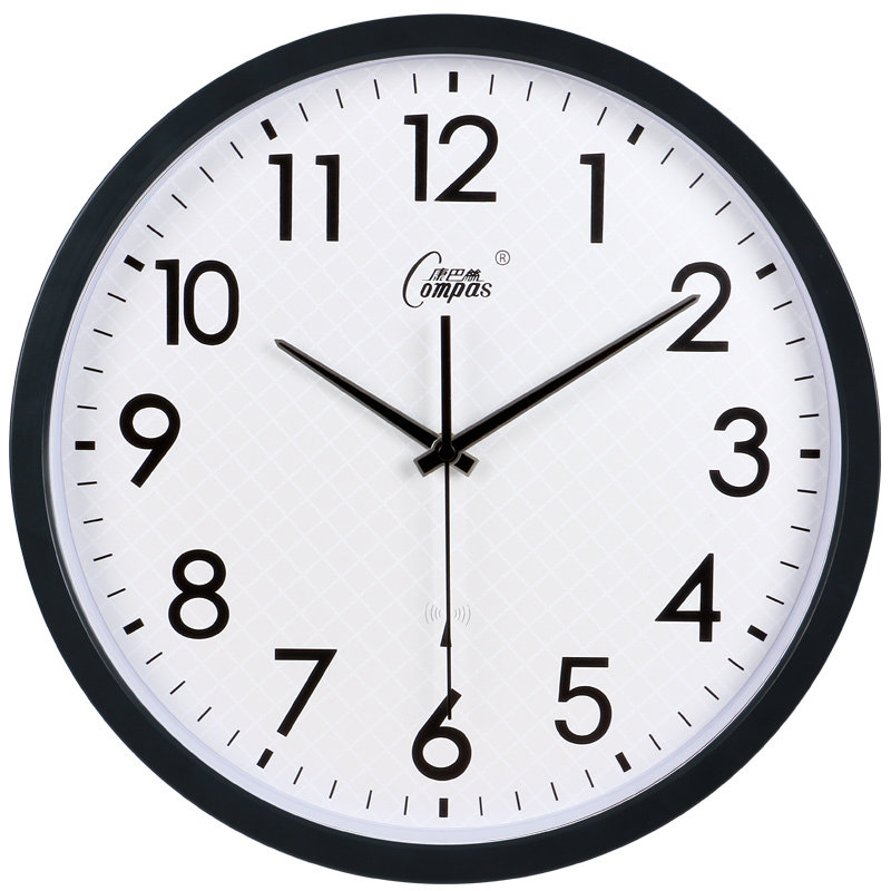康巴丝14英寸钟表客厅卧室创意挂钟静音扫描第三代智能电波钟包邮
