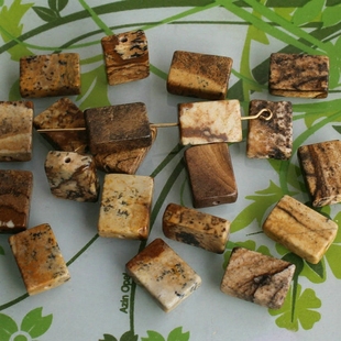 diy饰品耳钉材料配件 双平 直孔10 14mm天然图画石长方块方片隔珠