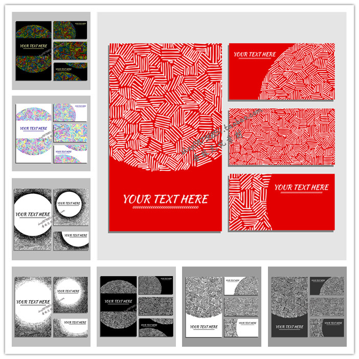 A2306矢量抽象手绘线条风格商务名片卡片模板 AI设计素材