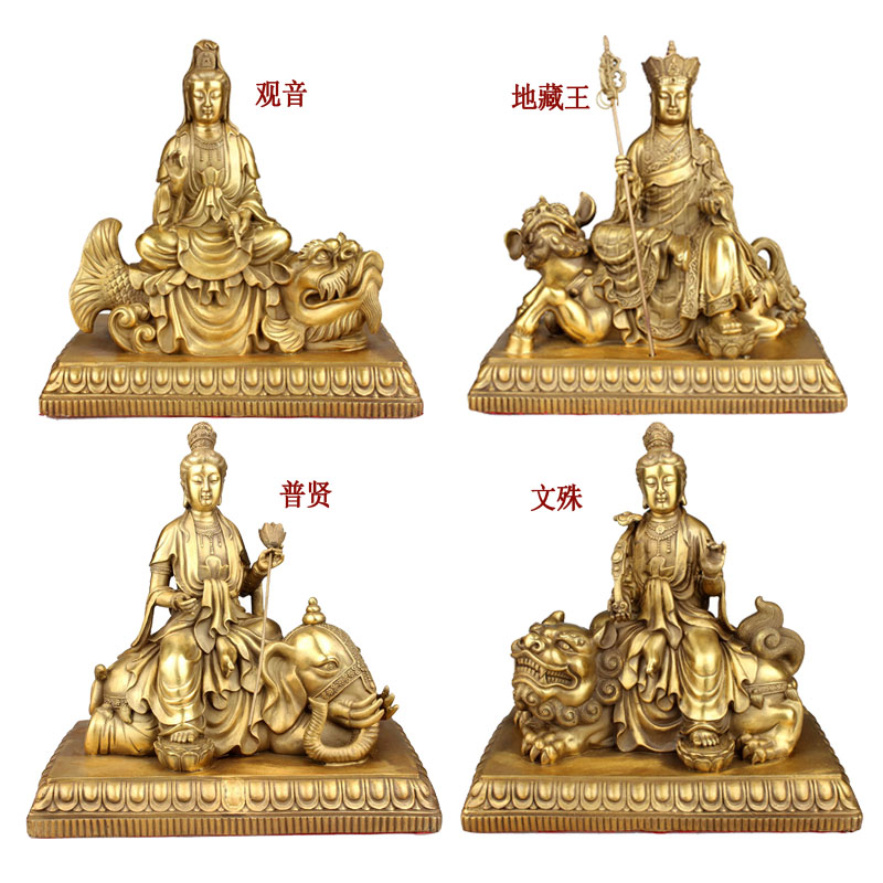 纯铜文殊普贤菩萨客厅佛堂摆件