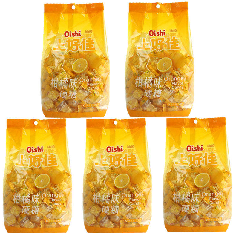 上好佳 水果硬糖500gX5大袋装柑橘味水果汁糖 结婚庆喜糖果 包邮