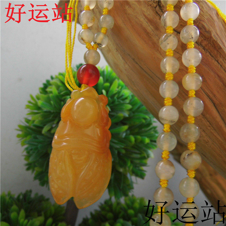 促销新款黄龙玉一鸣惊人吊坠玉石蝉子挂件手工黄蜡石项链叶蝉颈饰