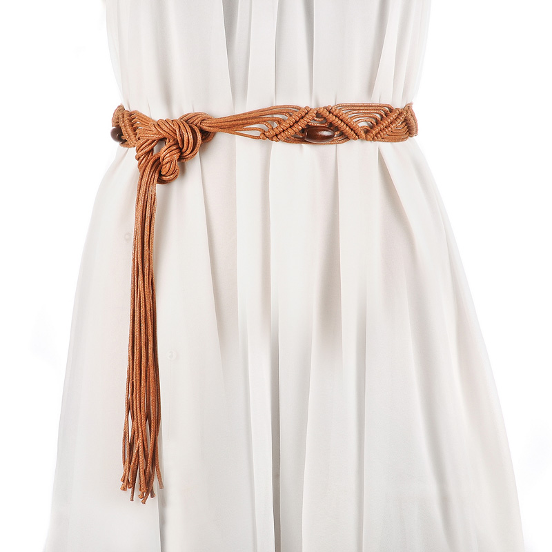 素雅民族风女士编织腰带 森女系文艺范蜡绳编织腰链 配裙子装饰带